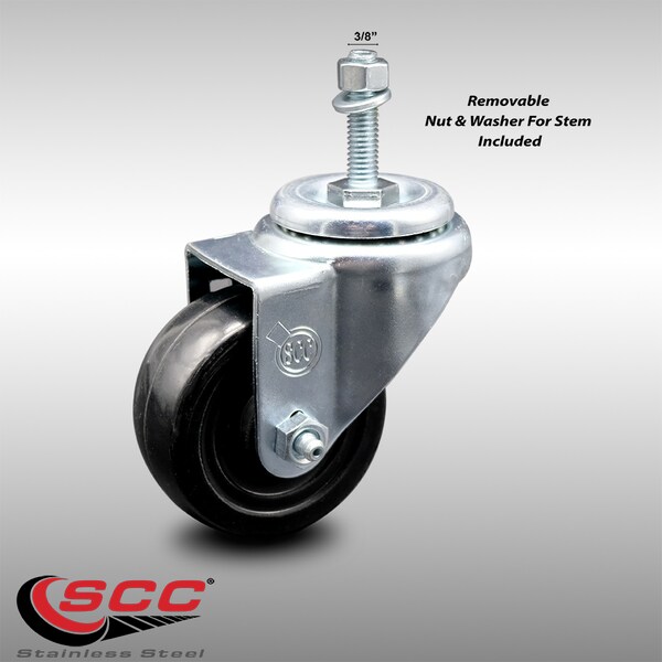 3.5 Inch SS Hard Rubber Wheel Swivel 3/8 Inch Threaded Stem Caster SCC